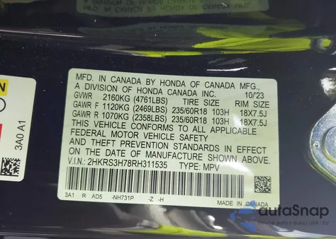 2024 Honda Cr-V Ex-L 2Wd from USA, damaged, VIN 2HKRS3H78RH311535